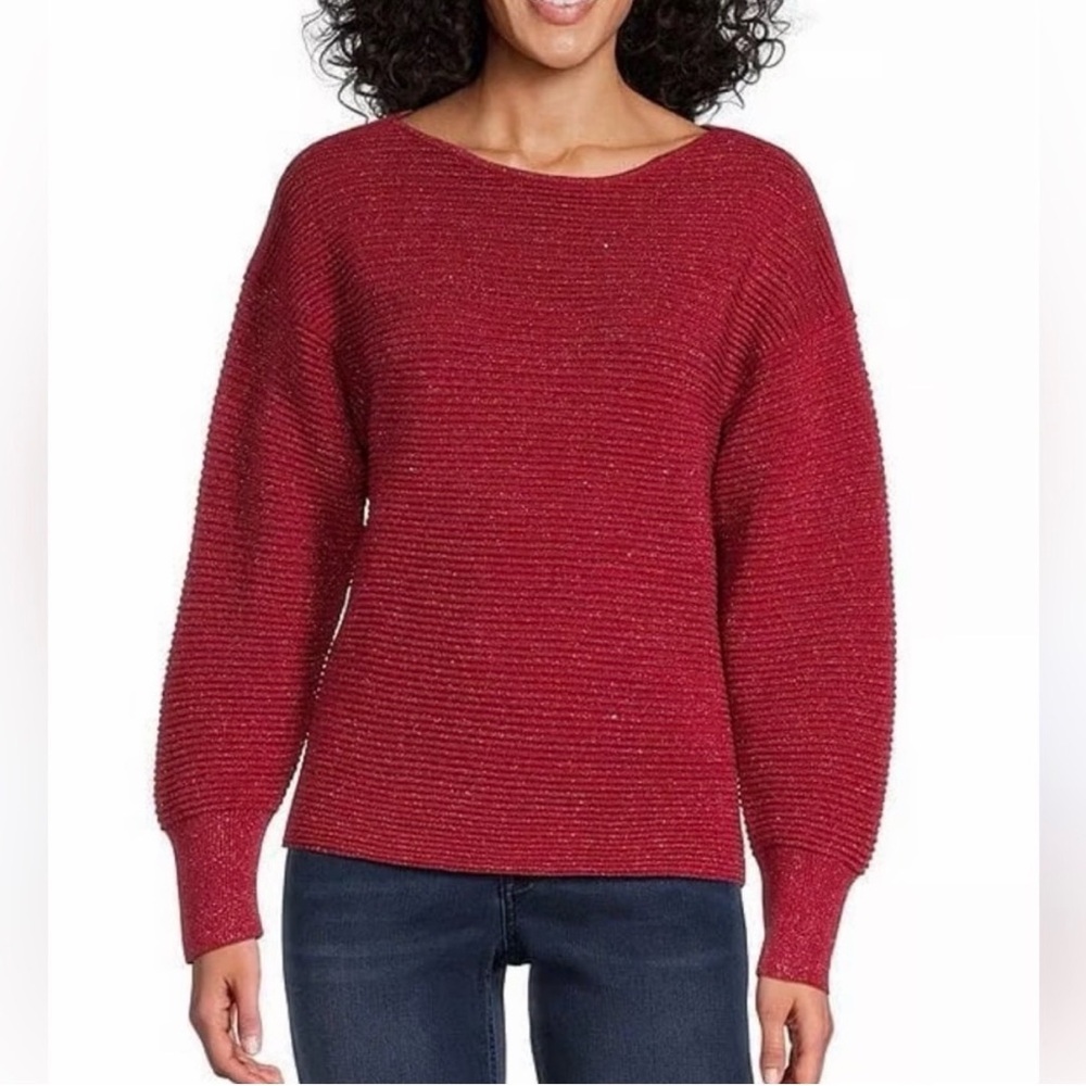NWT Tommy Bahama Bonita sequin ottoman long sleeve red sweater Size S/P